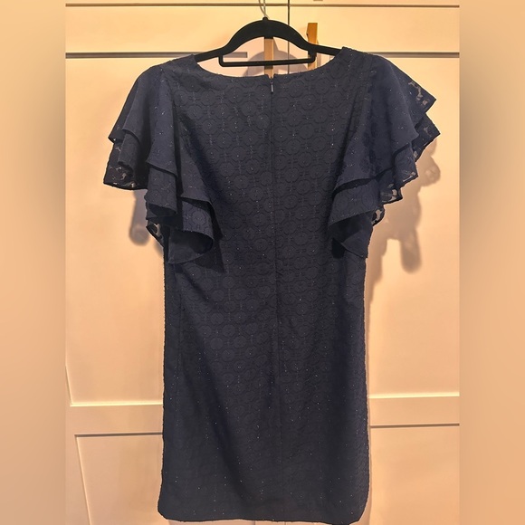 Lilly Pulitzer Kathie Navy Tanzanian Mini Dress with Ruffled Sleeves - Picture 7 of 7